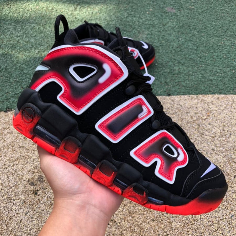 Nike Air More Uptempo Black White Laser Crimson