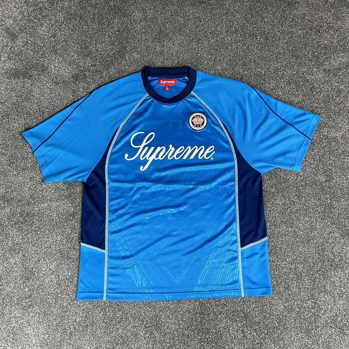 ブルー　Supreme Jacquard Soccer Jersey Lサイズ Camiseta Supreme Jacquard Soccer Jersey Blue