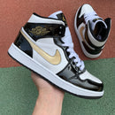 Air Jordan 1 Mid Patent Black White Gold