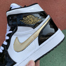 Air Jordan 1 Mid Patent Black White Gold
