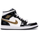 Air Jordan 1 Mid Patent Black White Gold